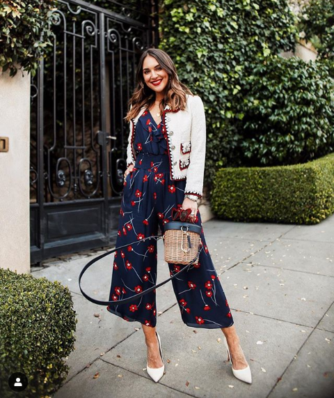 Wearing the white tweed Isla Blazer for women by J.ING