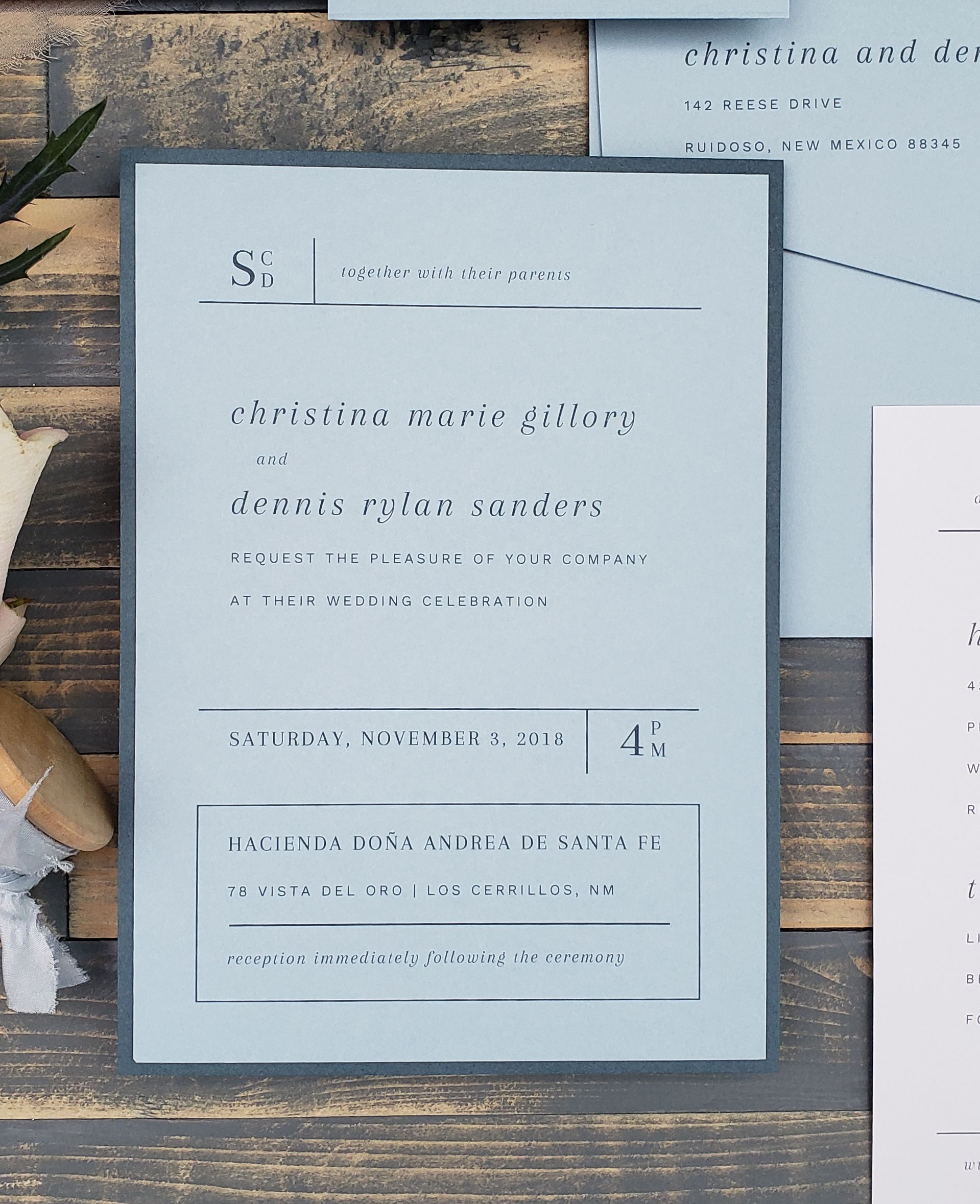 dusty blue wedding invitations, minimalist wedding invitation design