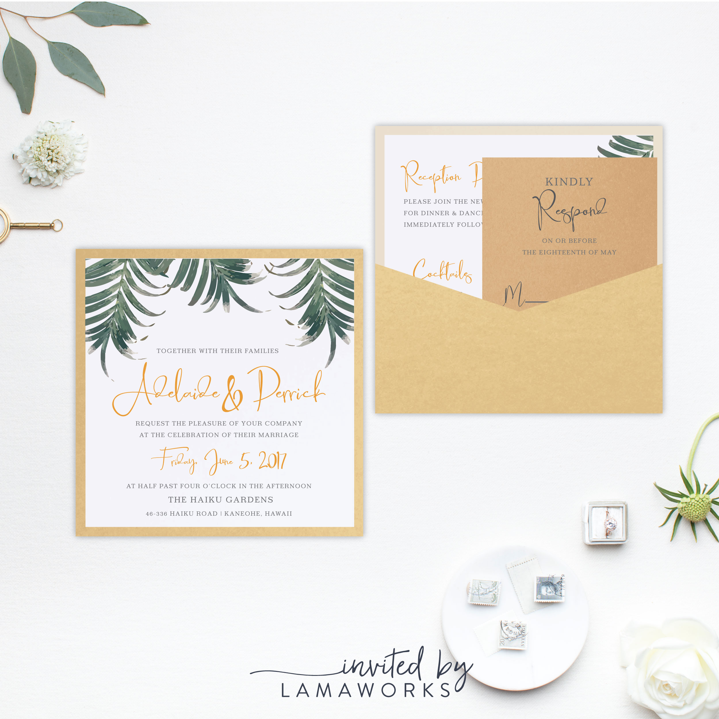 Tropical Beach Pocket Wedding Invitation