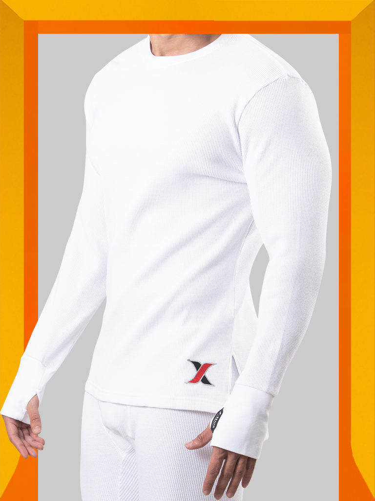 Shop White cotton waffle Long-sleeve Thermal T-shirt with Matching Long Johns Men's Leggings - Men's Thermal Underwear & Long Johns 2 Piece Set