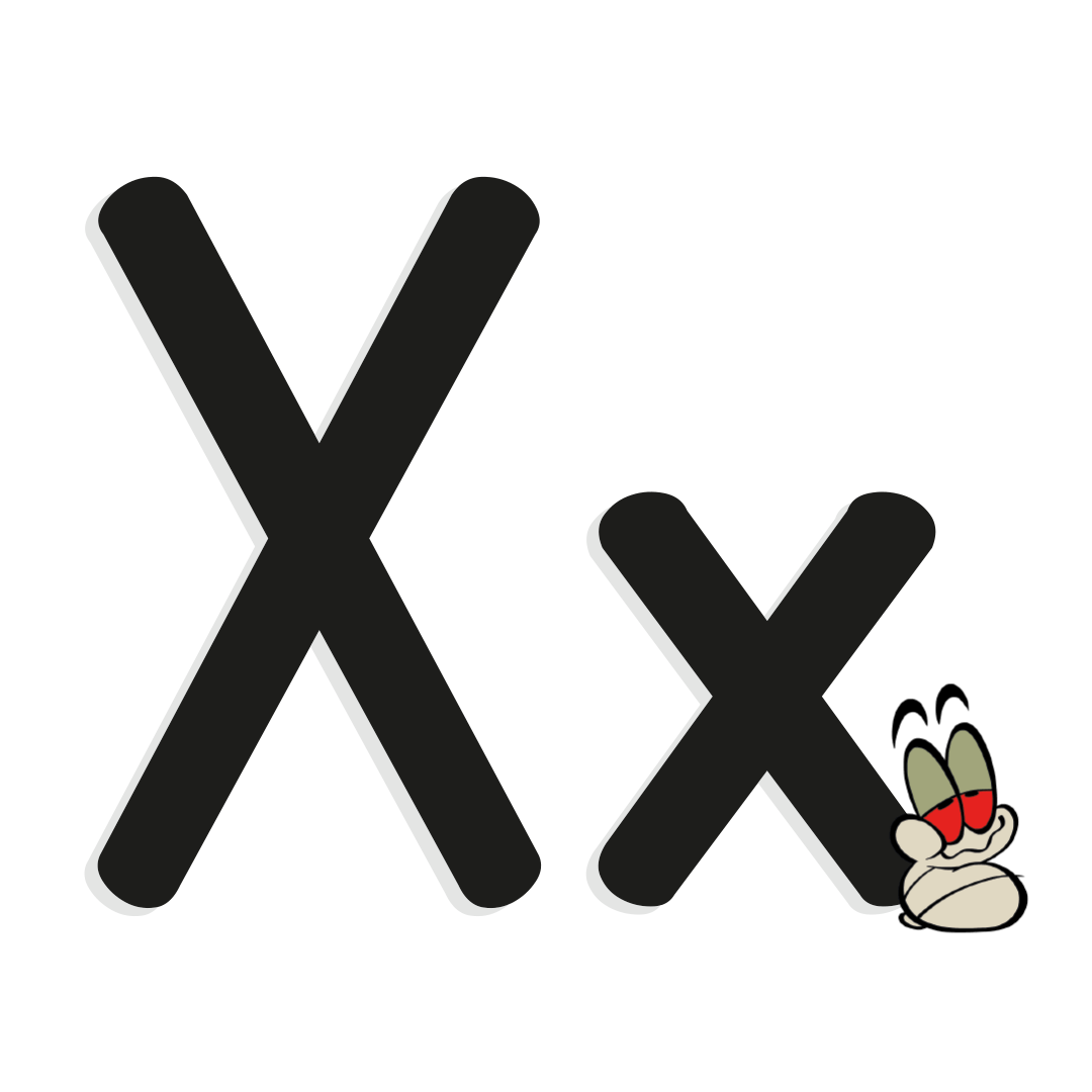 the letter x with illustrated worm