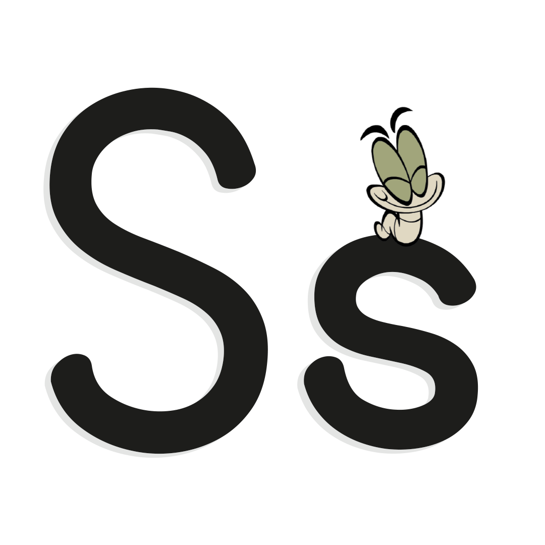 the letter s with illustrated worm