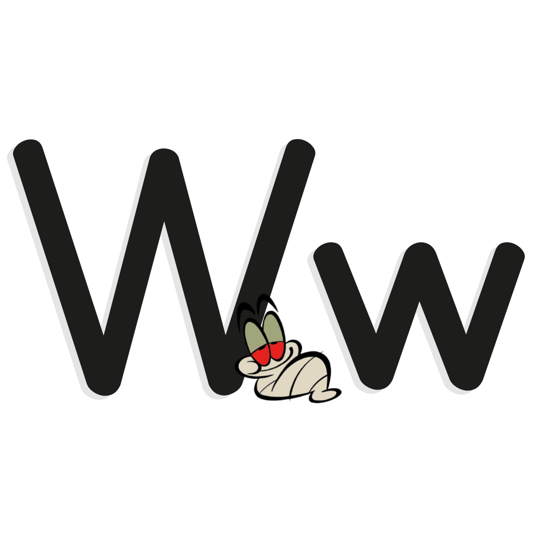 the letter w with illustrated worm