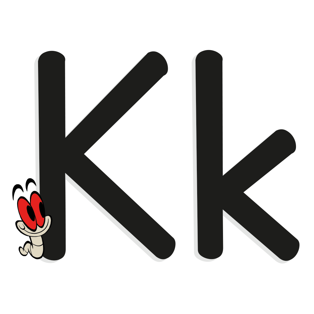 the letter k with illustrated worm