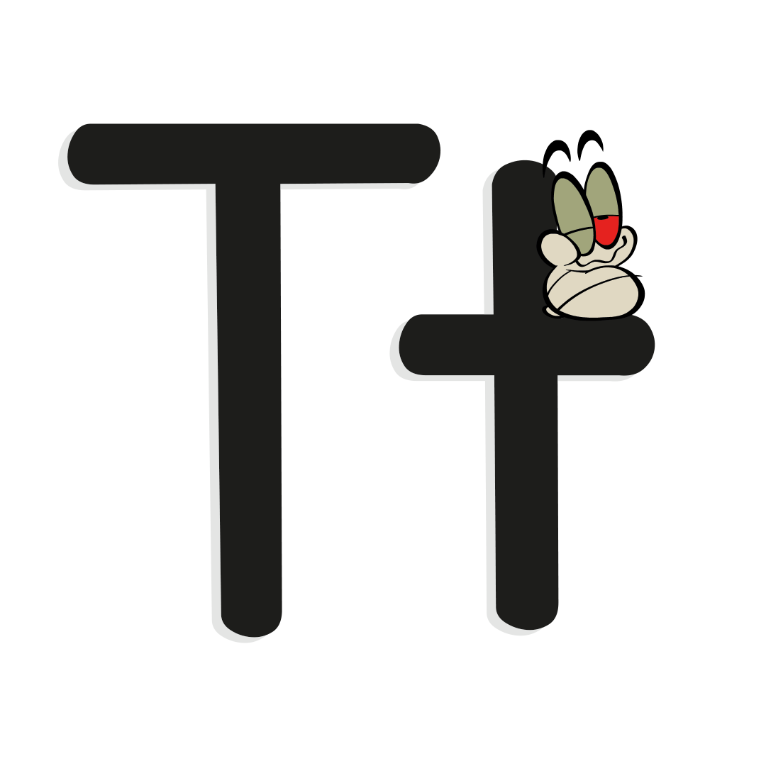 the letter t with illustrated worm