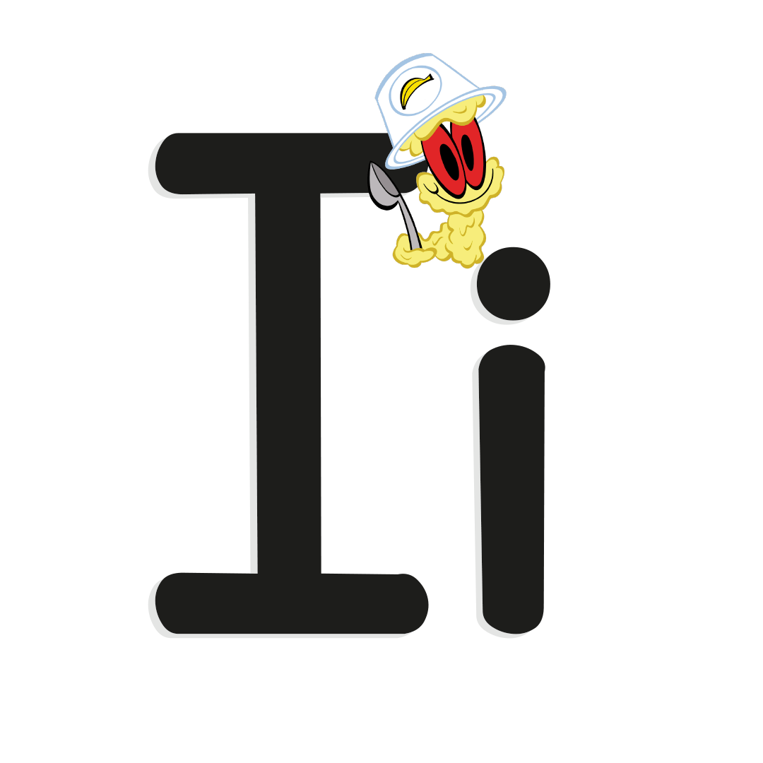 the letter i with illustrated worm