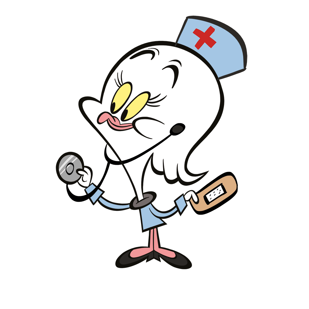 illustrated baby ostrich dressed as a nurse