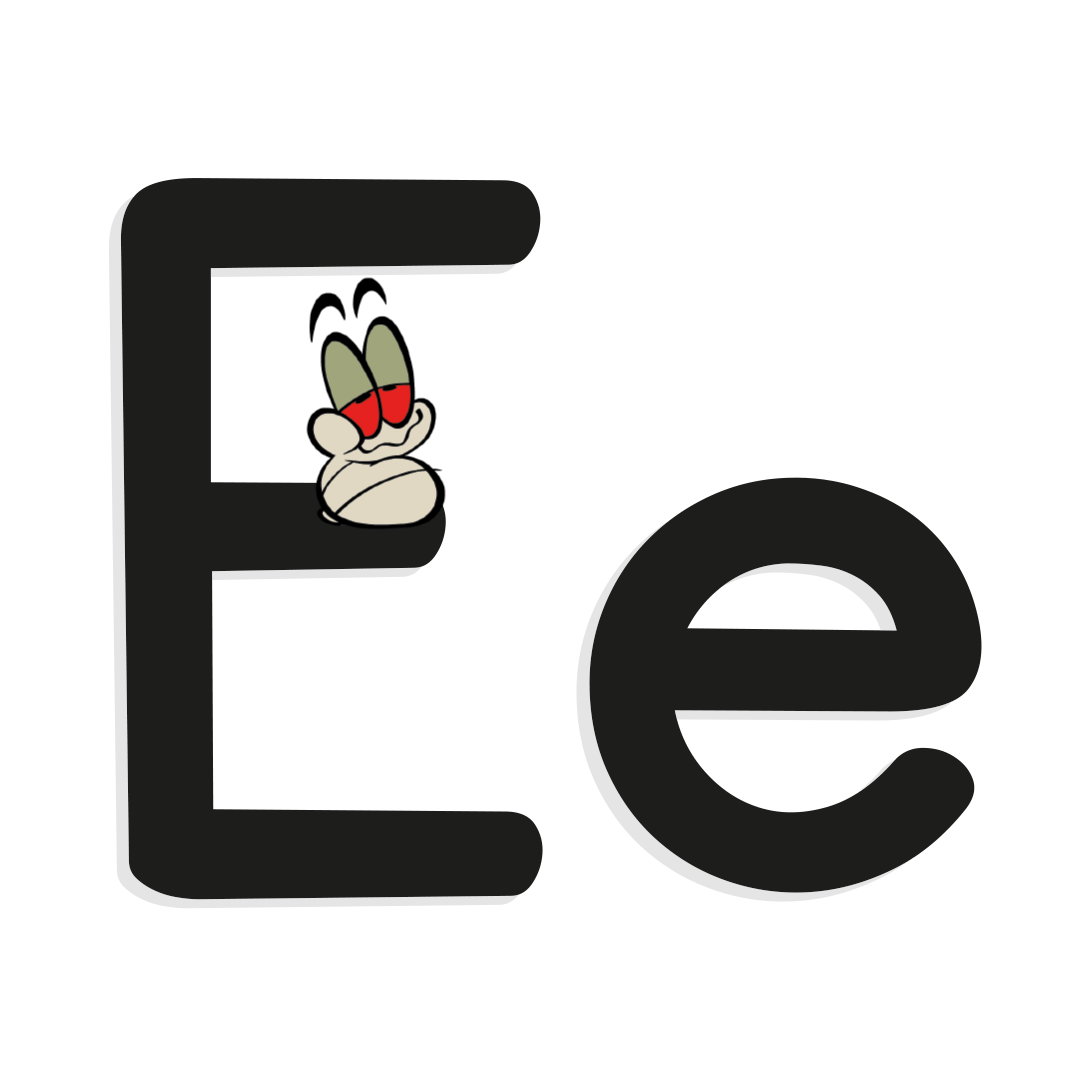 illustrated letter e with worm