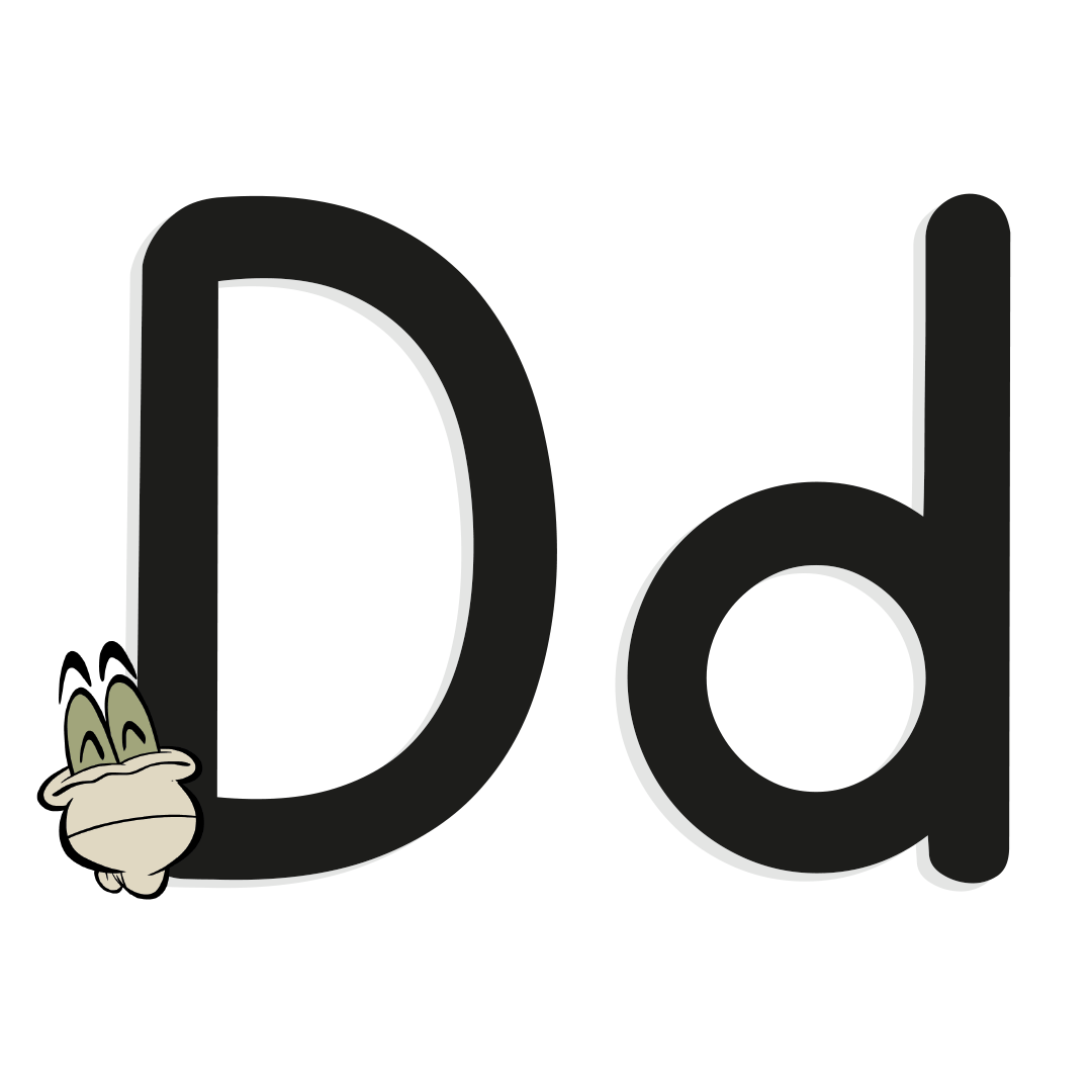 illustrated letter d with worm