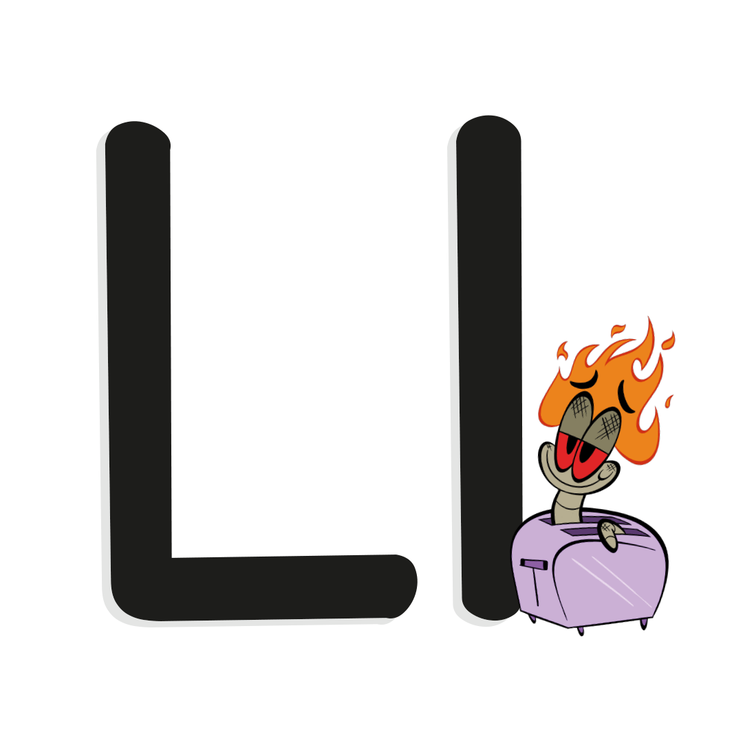 the letter l with illustrated worm