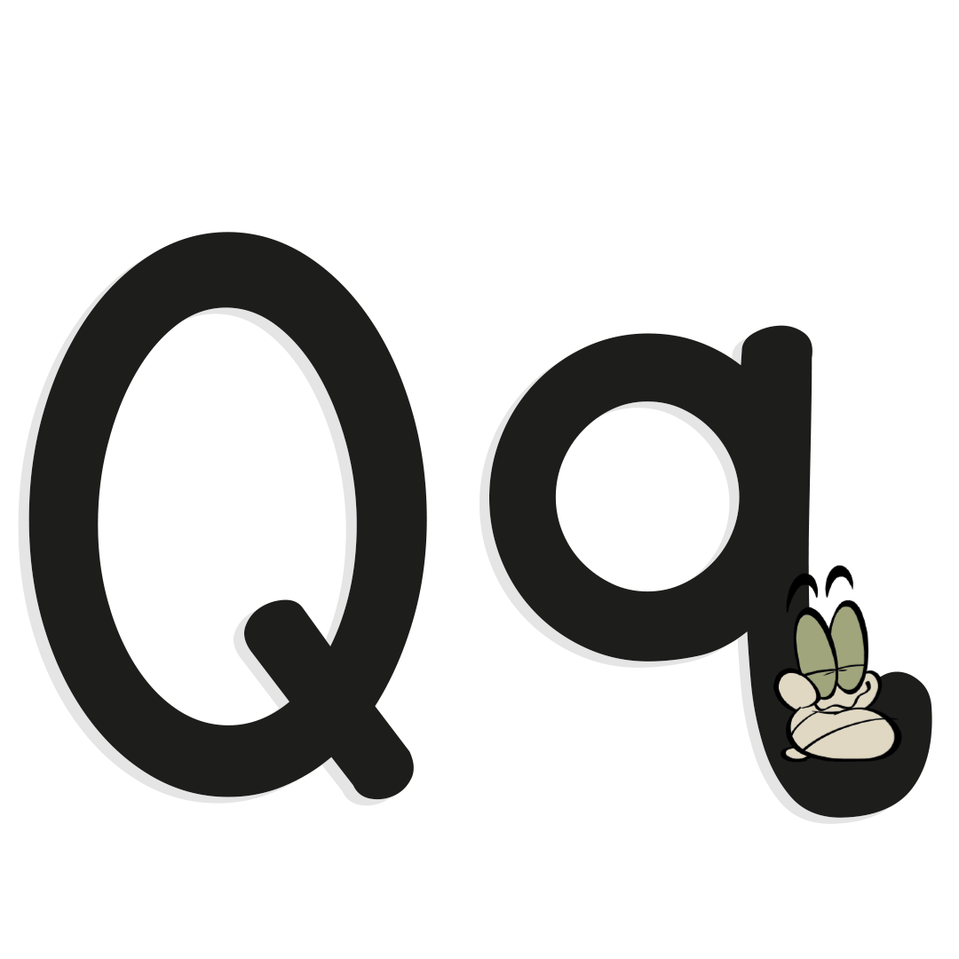 the letter q with illustrated worm