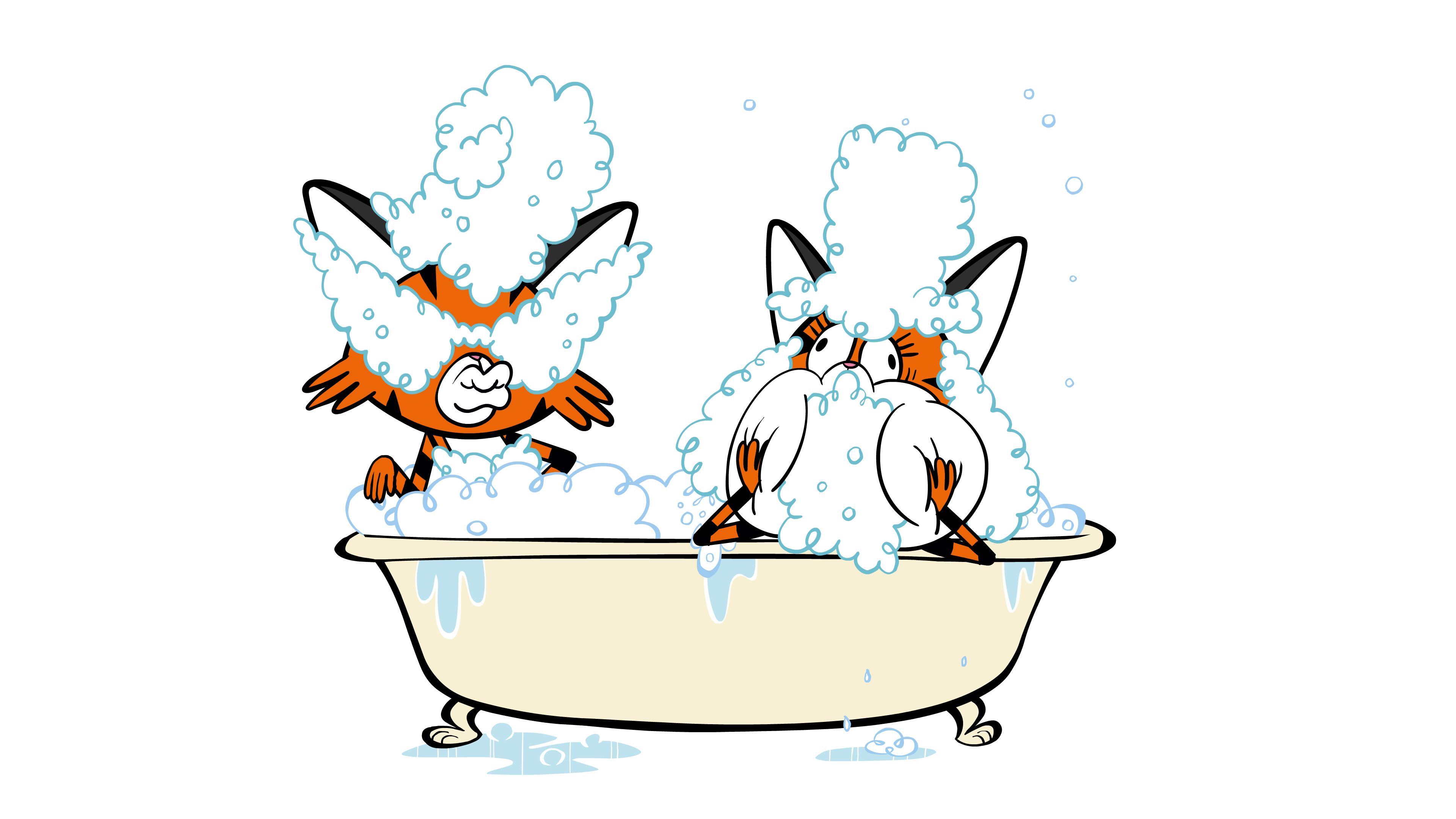 two cats in a bubble bath