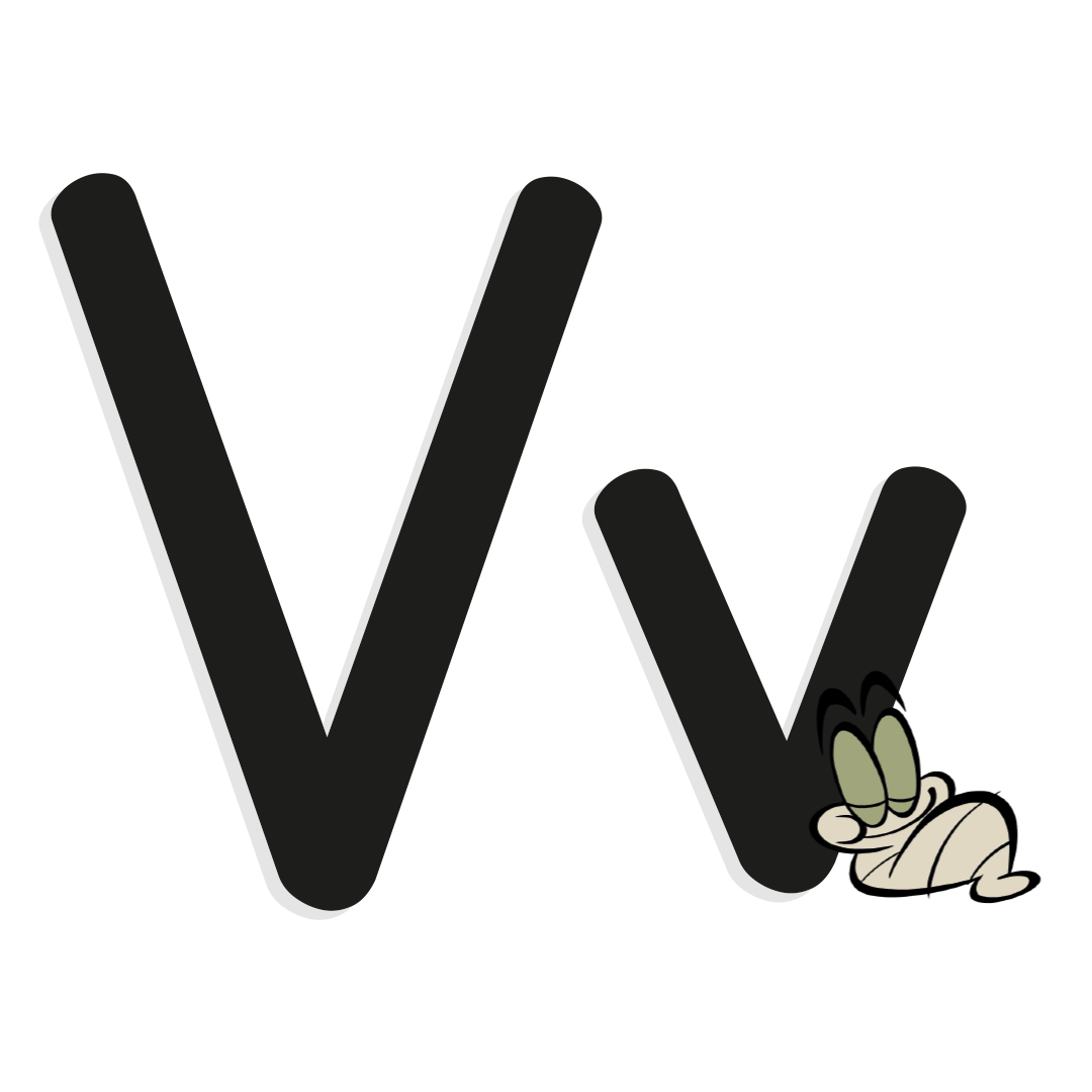 the letter v with illustrated worm