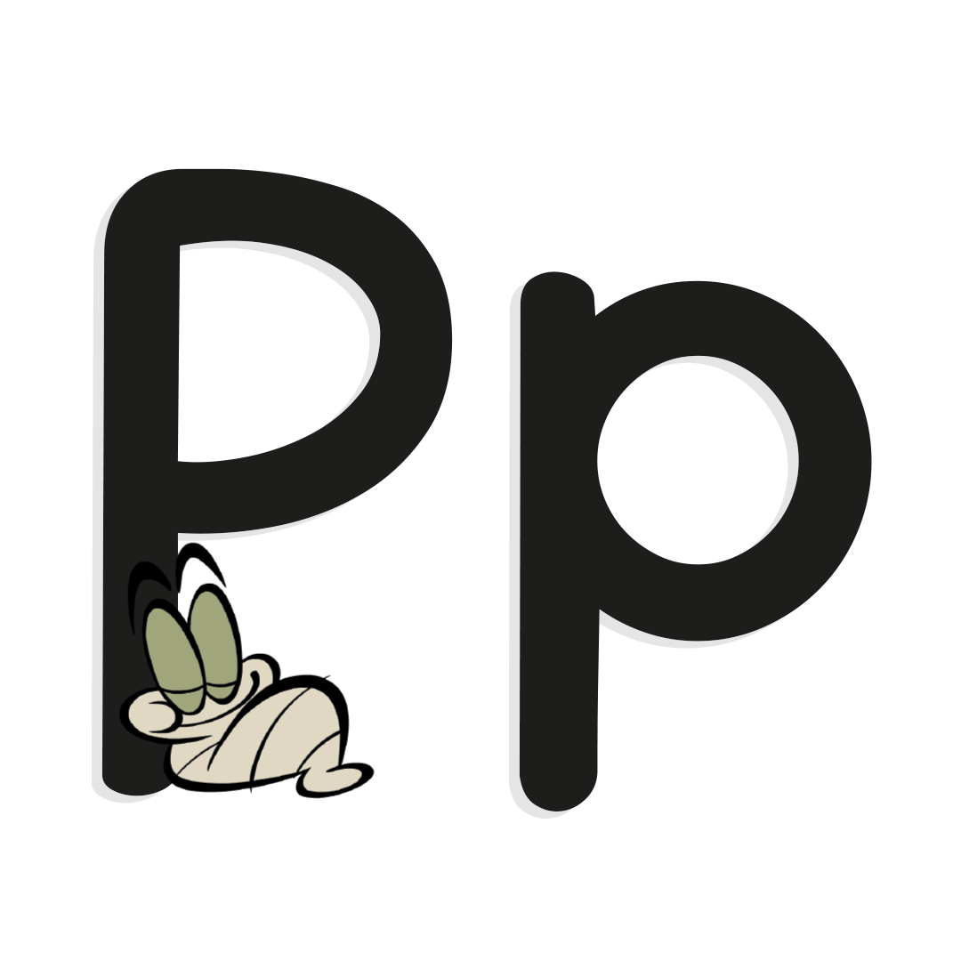 the letter p with illustrated worm