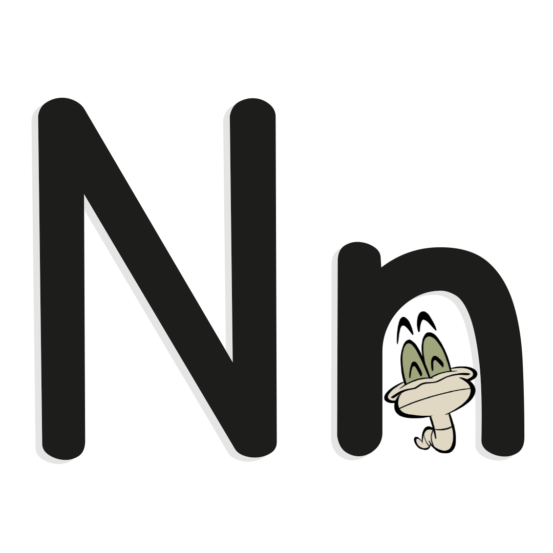 the letter n with illustrated worm