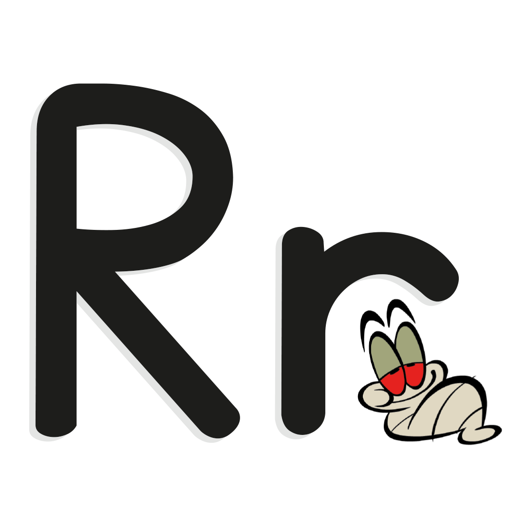 the letter r with illustrated worm