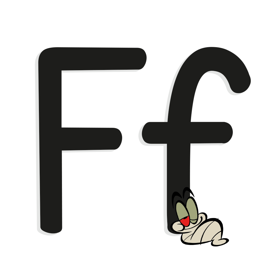 illustrated letter f with worm