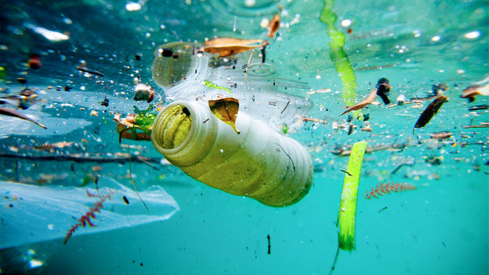 plastic bottle and other pollution in the ocean
