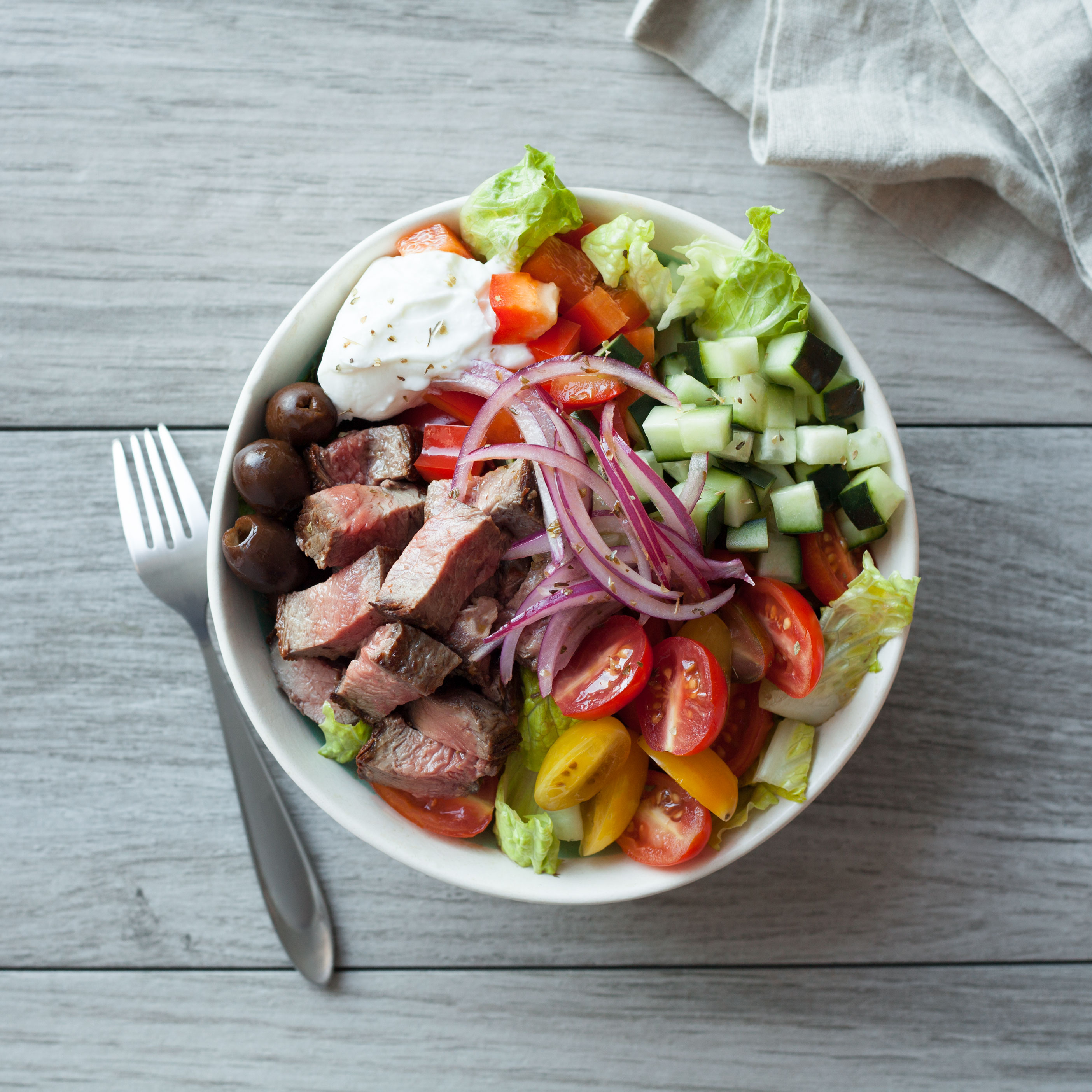 greek steak salad with top sirloin pre steak serving size