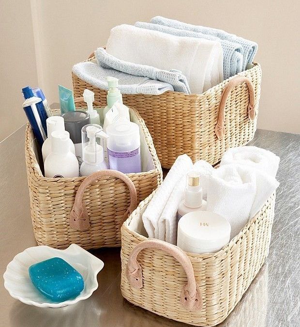 Wicker baskets used to allow more counter space.