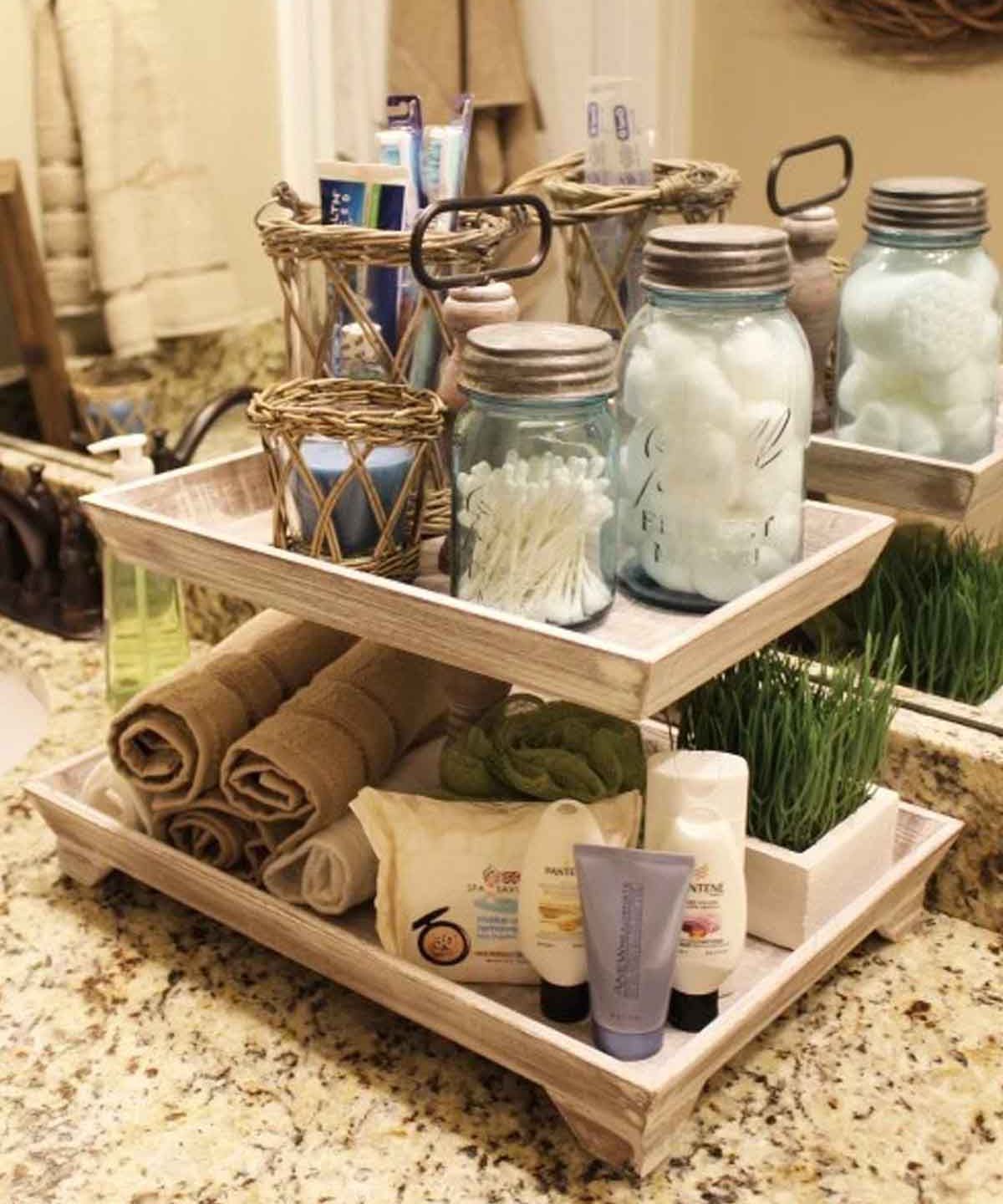 Storage tray on bathroom counter