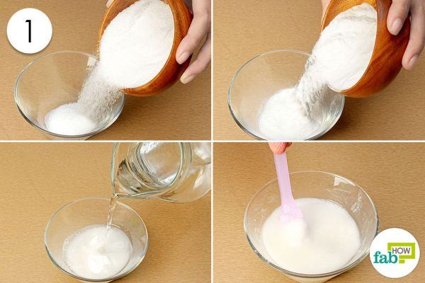 Cleaning agent ingredients water, baking soda and brush.