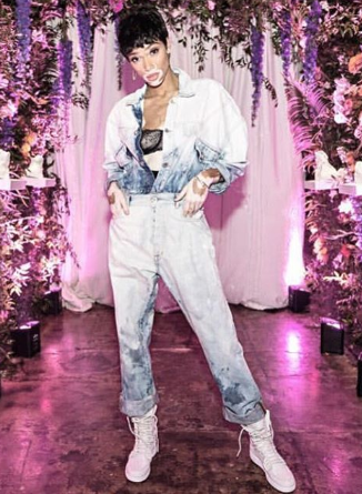Winnie Harlow wearing a denim outfit by Ben Taverniti Unravel Project